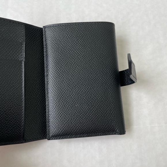 Hermes Black Pebbled Leather Bearn Compact Tri-Fold Wallet Palladium Hardware - Picture 10 of 16